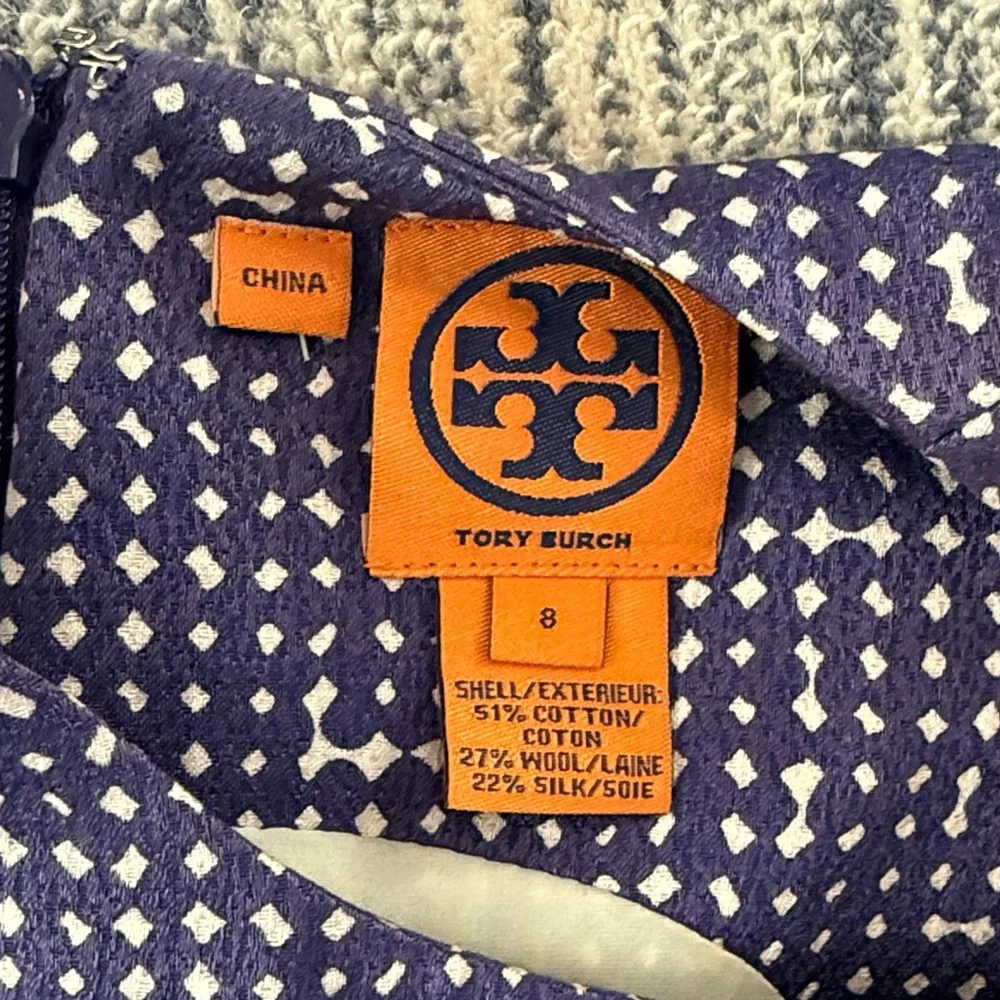 Tory Burch Navy and White Textured Sleeveless Midi Dress